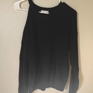 Shoulder cutout ribbed black sweater